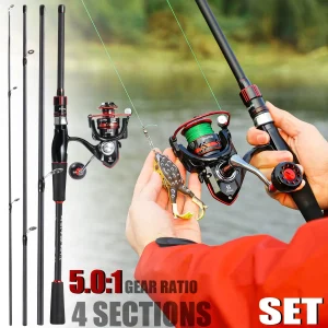 Conjunto Sougayilang Cana Carbono 1.8m–2.1m + Carreto 2000–4000 Drag 8kg e 5.0:1