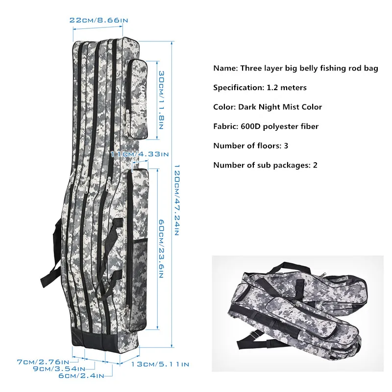 Bolsa de Pesca Grande Dobrável com Três Camadas 1.2m/1.5m para Cana e Ferramentas - Image 3