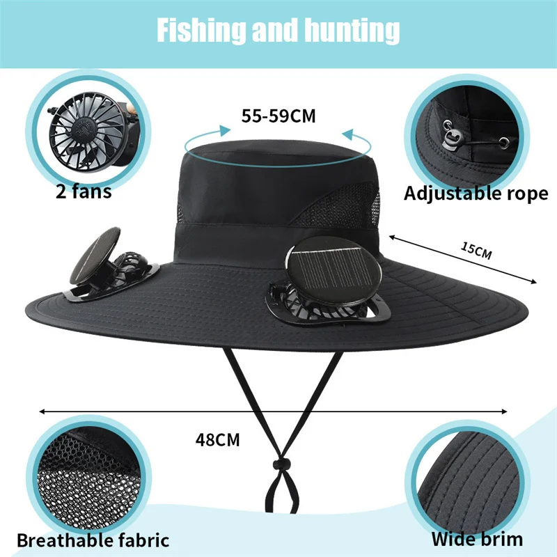 Chapéu de Pesca com Ventoinha Solar para Protecção no Verão - Image 3