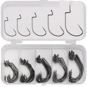 Conjunto de Anzóis Crank com Farpa 50 Unidades (2# a 3/0#) em Aço Inoxidável