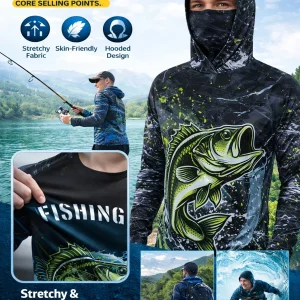 Camisola de Pesca com Capuz e Máscara Integrada para Homem