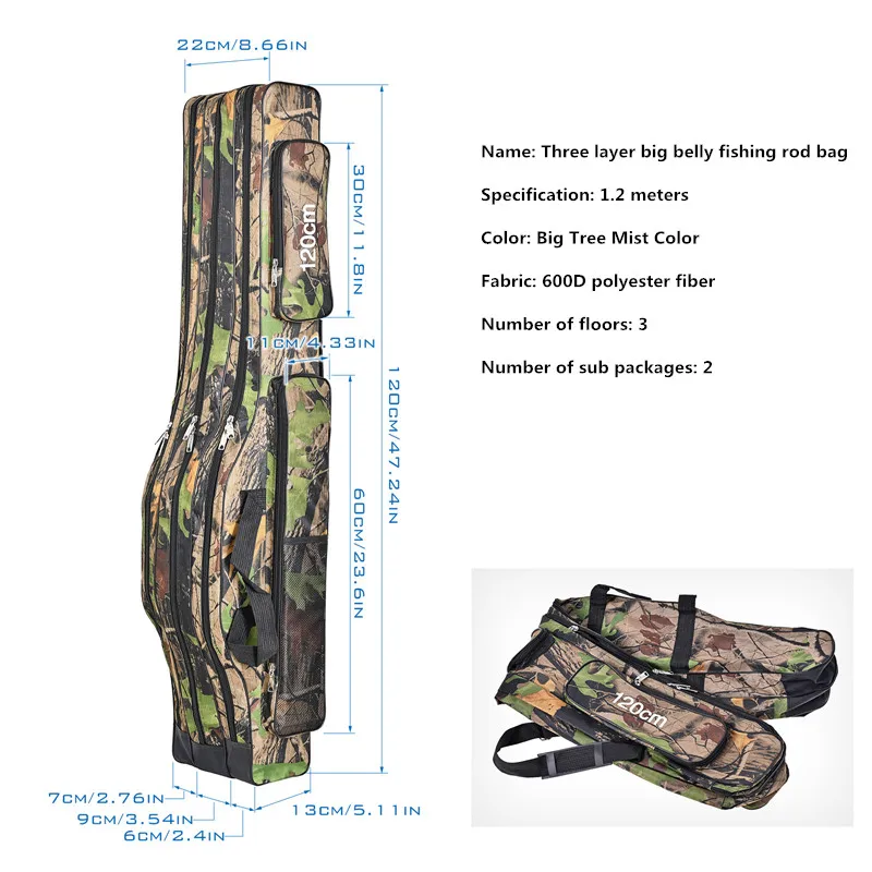 Bolsa de Pesca Grande Dobrável com Três Camadas 1.2m/1.5m para Cana e Ferramentas - Image 6