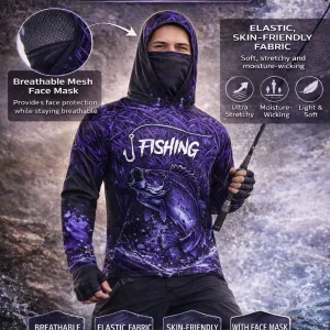 Camisola Técnica de Pesca UPF 50+ com Capuz e Protecção Facial