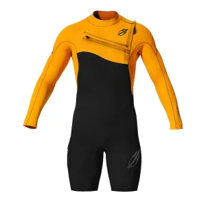 Short john Mormaii Manga Longa Chestzip 1mm Flexxxa Pro Surf Preto/Laranja